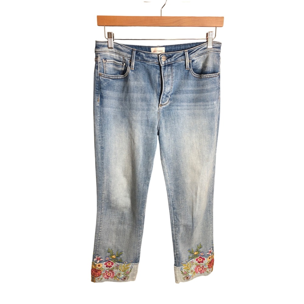 Driftwood Women's Colette Jeans Medium Wash Embroidered Cropped Straight W30 L26